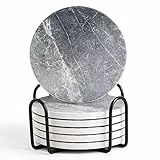 LIFVER Untersetzer Gläser, Keramik Untersetzer mit Korkboden und Halter, Absorbierender Glasuntersetzer für Bars, Cafés, Haus, Party, Büro, Geschencke für Mama Papa Freund, Grau
