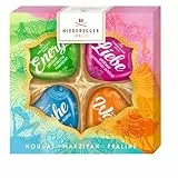 Niederegger | Herzen-Selektion | 1x 50g | Sorten Pfirsich-Matcha-Marzipan, Sahne-Nougat, Erdbeer-Prosecco-Praliné & Vanille Trüffel | Präsent Herzen