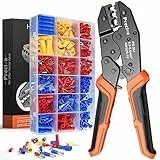 Crimpzange Kabelschuhe Set, Preciva Kabelschuhzange Crimpzange, Krimpzange Kabelschuhe Set mit 370 Stk, Elektrische Steckverbinder Quetschverbinder Sortiment 0,5-6 qmm für isolierte Kabelschuhe