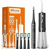 Bitvae Munddusche und Elektrische Zahnbürsten Kombination, 3 Modi & 5 Druckstufen Munddusche Kabellos mit 5 Modi Schallzahnbürste, Inklusive 4 Zahnbürstenköpfen und 4 Jet-Tipps, ElegantBlack