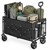 SONGMICS Kleiner Handwagen faltbar, Gartenwagen, kompakt, mit Griff, mit 4 verstärkten Rollen, Davon 2 Universalräder, bis 120 kg belastbar, Outdoor, Garten, 150 L, tintenschwarz GFW150BH01