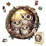 Hakumata Holzpuzzle Erwachsene Eule Familie - 290 Teile holzpuzzle Geschenkbox, Einzigartige Puzzle Geschenke für Puzzleliebhaber,Wanddekoration und Geschenk für Freunde und Familien