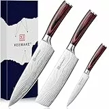 KEEMAKE Profi Küchenmesser Set 3-teilig, Rasiermesserscharf Edelstahl Kochmesser, Hackmesser & Spickmesser, Ergonomischer Pakkaholz-Griff, für Küche, Restaurant & Grill, Vatertagsgeschenk für Papa