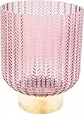 Kare Design Vase Barfly Berry, Rosa, Mundgeblasen, Handarbeit, Deko Vase, Blumenvase, Retro, Tischvase, Wohnzimmer Dekoration, Messing-Band am Vasenhals, Glas, 25x18x18cm (H/B/T)