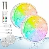 daphomeu Wiederaufladbare Poolbeleuchtung mit Fernbedienung 2 Stück, IP68 Wasserdicht Unterwasser Licht, RGB Multi-Farbwechsel für Schwimmbad, Teichbeleuchtung, Brunnen, Teich, Aquarium, Party Deko