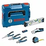Bosch Professional Handwerkzeug-Set, 10-teilig (inkl. 2x Zange, 1x Cutter, 1x Maßband, 1x 25-cm-Wasserwaage, 1x Messer, 10x Ersatzklinge, 2x Einlage, L-BOXX)