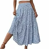 Damen Rock Lang Elegant Sommerrock Mit Taschen Stretch High Waist Damenröcke Boho Strand Summer Skirt