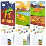 BONNYCO Malen nach Zahlen Kinder Dinosaurier 3 Stück Dinosaurier Geschenke für Kinder, Dino Bastelset Jungen Mädchen, Malen nach Zahlen mit Rahmen, Paint by Numbers | Dino Geschenk, Kreativ Set
