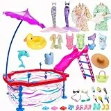 35 Puppen Pool Schwimmbad Puppenkleidung Kompatibel mit 11,5 Zoll Puppe, 1 Rutsche Pool SchwimmwesteBademode 5 Badeanzug 1 Bademantel 1 Handtuch 1 Tasche 10 Schuhe 14 Zubehör Zufälliger Stil