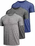 Teesmen T Shirt Herren Sport Männer Elastisch Schultern Kurzarm Basic Atmungsaktive 3er Pack Rundhals Einfarbige Polyester Gym Tennis Fitness Activewear (Multipack 1, M)