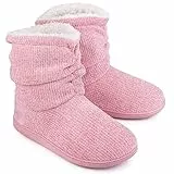LongBay Damen Stiefel Hausschuhe Winter Chenille Strickwarme mit Memory Foam Weiches Fleece Booties