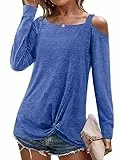 Beluring Damen Oberteile Schulterfrei Langarm Tshirt Basic Bluse Tunika Blau XXL