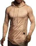 Leif Nelson Herren Kapuzenpullover Slim Fit Moderner Herren weißer Hoodie-Sweatshirt-Pulli Langarm Herren schwarzer Pullover-Shirt mit Kapuze1060;M,Camel