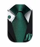 Hi-Tie Herren Seiden Dunkelgrün Krawatte Set Jacquard Krawatte mit Einstecktuch Manschettenknöpfe Für Hochzeit