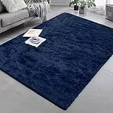 Granbest Shaggy Teppich Hochflor Langflor Teppiche für Wohnzimmer Moderner Flauschiger Kurzflor Teppich Rutschfester Teppich für Altere und Kinder（80cm*150cm，Navy blau）