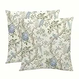 NIULAA Luxus Samt Kissenbezug 40x40 Blumen Kissenbezüge 2er Set Weich Sofakissen Vintage Quadratisch Dekokissen Aesthetic Kissen Dekoartikel Mit Pfingstrosen & Vogel–Beidseitig Bedruckte
