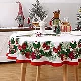 CAROMIO Weihnachtstischdecke mit Blattdruck, Tischdecke - 152,4 cm rund