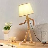 ELINKUME LED Tischlampe für Kinder Schlafzimmer Lesen mit Leinen Lampenschirm,Holz Swing Arm LED Schreibtischlampe für Home Decoration,Studie und Arbeitsbeleuchtung,Kreative Geschenke