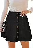 Alaster Queen Cordrock Damen für Herbst & Winter Minirock A Linie mit Knöpfen Kurz Rock Hohe Taille mit Taschen Skirt Women,Schwarz,M