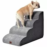EHEYCIGA Hundetreppe für Kleine Hunde 50 cm Hoch, Haustiertreppe für Sofa Bett, Treppe für Hunde aus Hochdichtem Schwamm, Hunderampe mit Waschbarem Bezug und Rutschfestem Boden, 4 Stufen, Grau