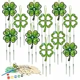 WEDNOK 10 Stück Vierblättrige Windspiel Bastelset Kinder Glücksklee Holz Klangspiel Basteln Kleeblätter Bastelhandwerk zum Bemalen Glücksbringer Kreativsets für Kindergeburtstag Weihnachten