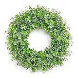 UXORSN Kranz für die Haustür 51cm Große Künstliche Eukalyptus Kranz Frühlings Sommer Deko Türkranz mit Weiße Blume Grüner Blatt Willkommen Kränze für Drinnen Draußen Wand Fenster Heimdekoration