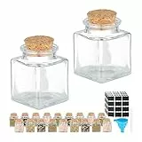 Relaxdays Gewürzgläser 20er Set, Gewürzdosen Glas, 50 ml, mit Etiketten, Stift & Trichter, Korkdeckel, transparent/natur