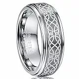 NUNCAD Ring Herren/Damen 8mm Wolfram mit Keltischen Knoten Design Silber, Ehering, Ring Hochzeit, Ring Verlobung, Größe 65 (20.7)