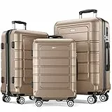 SHOWKOO Kofferset 3 Teilig Hartschale Leicht ABS+PC Erweiterbar Reisekoffer Haltbar Trolley Handgepäck Sets mit TSA Schloss und 4 Rollen (M L XL -Champagner)