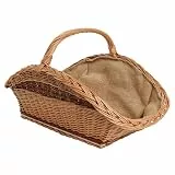 BOGATECO Weidenkorb mit Henkel, rechteckig | Kaminkorb 60x40x28 | Handgewebt, massiv | Holzkorb mit Jute ausgekleidet | Brennholzkorb | Zweifarbig