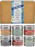 direct&friendly | 6er Bio-Gewürze Geschenkset | Chili, Curry, Pfeffer, Meersalz, Paprika, Kräuter-Gewürzmischung | 360 g