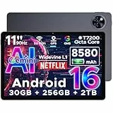DOOGEE U11 Pro Android 16 Tablet 11 Zoll Gemini AI,30GB RAM+256GB ROM (2TB TF) 8580mAh, 90 Hz Display, Unisoc T7200 Octa Core Tablet PC, 13MP+5MP, WiFi 5/Widevine L1/ GPS/Face ID/OTG [Grau]