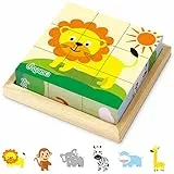 Holzblöcke Tierpuzzles für Kleinkinder 1 2 3 4 Jahre alt, 3D Würfel Holzpuzzle Pädagogisches Lernspielzeug Montessori Spiele Geburtstagsgeschenk für Vorschule Jungen und Mädchen