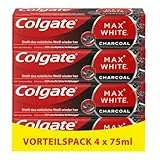 Colgate Zahnpasta Max White Charcoal 4x75ml - Zahncreme mit Aktivkohle, entfernt bis zu 100% der oberflächlichen Verfärbungen