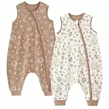 Unnivoll Baby Schlafsack mit Füßen 1,0 Tog Schlafsack Baby Sommer 2er Pack Baumwolle Schlafsack mit Beinen Babyschlafsack Weich 90 cm für Jungen Mädchen Beige Sonne