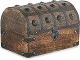 Ajuny Handgefertigte Holz Piraten Schatztruhe 9x6 Zoll – Vintage Schmuckschatulle aus Mangoholz mit Muschelstreifen, dekorative Aufbewahrungsbox für Schmuck, Andenken & kleine Accessoires