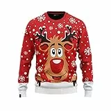 JAP Rudolf das Rentier Rot - Lustiger Hässlicher Weihnachtspullover Für Damen und Herren Ugly Christmas Sweater - L