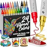 ARTISTRO 24 Acrylstifte – Dual Tip (Pinsel & Fein) Marker für Stoff, Leinwand, Stein, Glas, Holz – Osterdekoration & DIY – Geschenk für Kinder und Jugendliche – Kunstset
