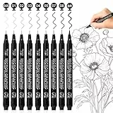 Surcotto Schwarz Fineliner Stifte, 9 Handlettering Stifte Set, 8 Tuschestifte + 1 Brush, Pigment Liner set für Skizzieren, Künstler Illustration, Tchnische Zeichnung, Comic