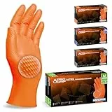 PROGRIP Einweghandschuhe Diamant Grip, Orange, Einmalhandschuhe Extra Stark, Nitrilhandschuhe Gr. M, 2x dicker, Handschuhe Einweg, Arbeitshandschuhe für Werkstatt & Montage, 50 Stk/Box