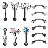 Kakonia 12 Stück Rook Curved Barbell Piercing Gold Edelstahl Tragus Helix Knorpel Lippen Schmuck für Damen