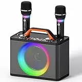 Karaoke Maschine mit 2 Kabellosen RGB-Mikrofonen – 5200 mAh Karaoke mit 10 RGB-Modi, unabhängiges Bedienfeld, 13-Stunden-Wiedergabe, Hi-Fi-Sound, Karaoke unterstützt AUX/USB/TF-Karte/USB/Coax