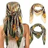 Lusofie 2er-Pack Bandana Damen 87 x 87 cm Seidentuch Quadratische Satinschal Kopftuch Schals Weich Seide Bandanas Haartuch Halstuch Haarschmuck Haarwickel(Alternative Zu Hijab, Haube Oder Stirnband)