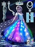 BLINGCOS Prinzessin Kleid Mädchen, Sync mit Musik Prinzessin Kostüm, App-Steuerung, RGB LED Leuchtendes Kostüm Kinder für Halloween, Weihnachten, Karneval, Geburtstagsparty mit 6 Stück Zubehör, 110