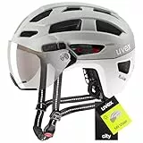 uvex Finale Visor - sicherer City-Helm für Damen und Herren - Filterkategorie 1 - inkl. LED-Licht - Sand-White matt - 52-57 cm