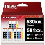 ECHALLENGE PGI-580XXL CLI-581XXL Druckerpatronen Kompatibel für Canon 580 581 Patronen Multipack für Canon TS705 TR8550 TS6150 TR7550 TS6250 TR8500 TS8251 TS6350 TS9551(PGBK/C/M/Y/BK，15er-Pack)