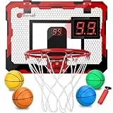 Indoor Mini Basketballkorb-Set Mit 23 cm Dunking Ring für Kinder und Erwachsene, Automatischer Punktzähler für die Wand, 3 Gummi Bälle, Über-die-Tür Geschenk (30x40cm)