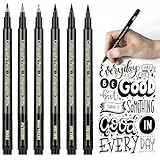 APOGO Kalligraphie Stifte, Handlettering Stifte 6 Calligraphie Stifte Set für Übungsheft, Anfänger, Tagebuch, Bullet Journal Zubehör, Brush Pen Schwarz
