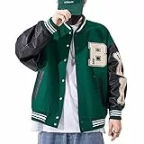 Moshtashio Herren College Jacke Baseballjacke Unisex Mode Sportjacke Sweatjacke Urban Stehkragen Streetwear (Grün, XS)