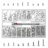 YIXISI 500 Stück Kleine Schrauben Sortiment Kit, M1.2 M1.4 M2 Winzige Mikroschrauben, Uhrenbrille Computer Ersatzschrauben, Edelstahl Reparaturschrauben Set mit Schraubendreher, Silber